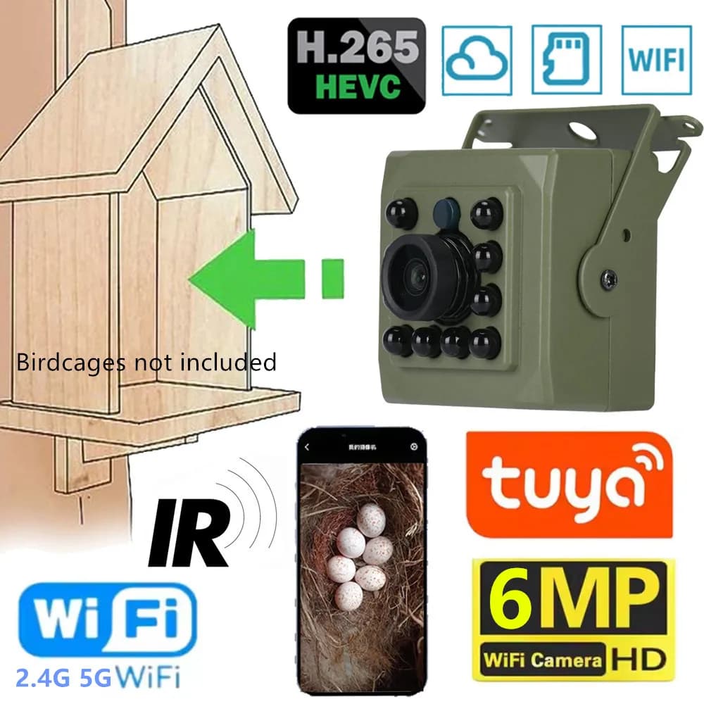 6MP 4MP POE 2K Tuya Mini Wireless WiFi IP Camera Gabbia per uccelli IRCUT Visione notturna di piccole dimensioni Nido di uccello Sicurezza domestica CCTV Vita intelligente