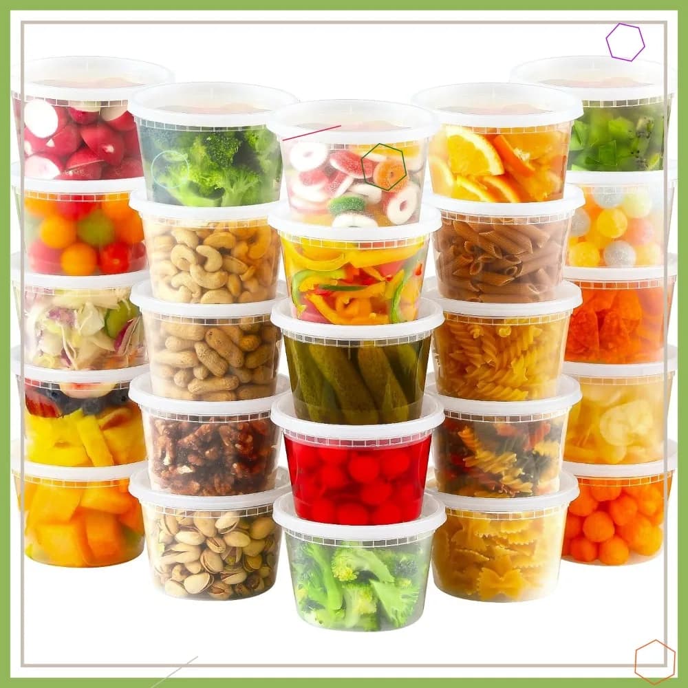 Confezione da 24 Contenitori in Plastica da 16 oz con Coperchi, Ermetici per Conservazione Alimenti, Adatti per Freezer e Microonde, Contenitori per Zuppe e Preparazione Pasti