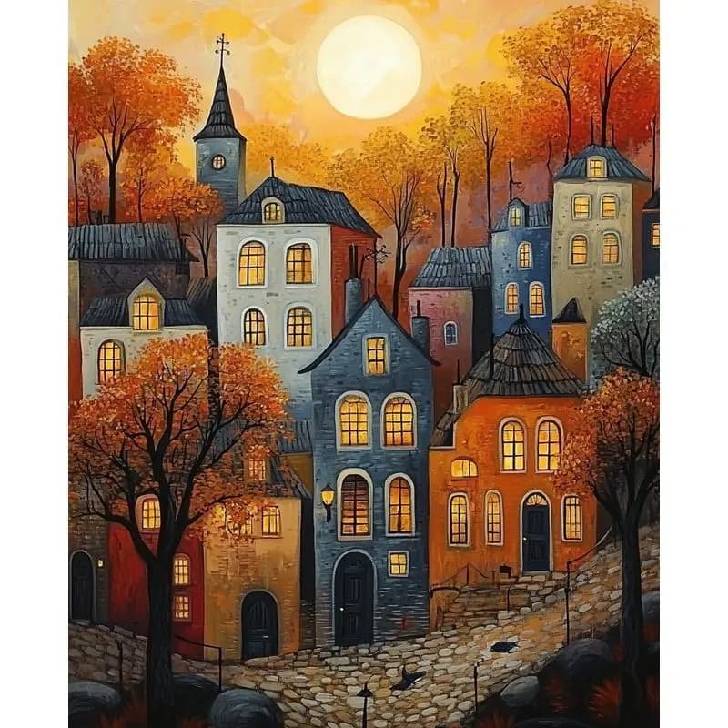 PhotoCustom Painting By Numbers Fairy Tale Town Coloring By Number Decor Art Hand Painted Painting Canvas Paint By Numbers Acryl