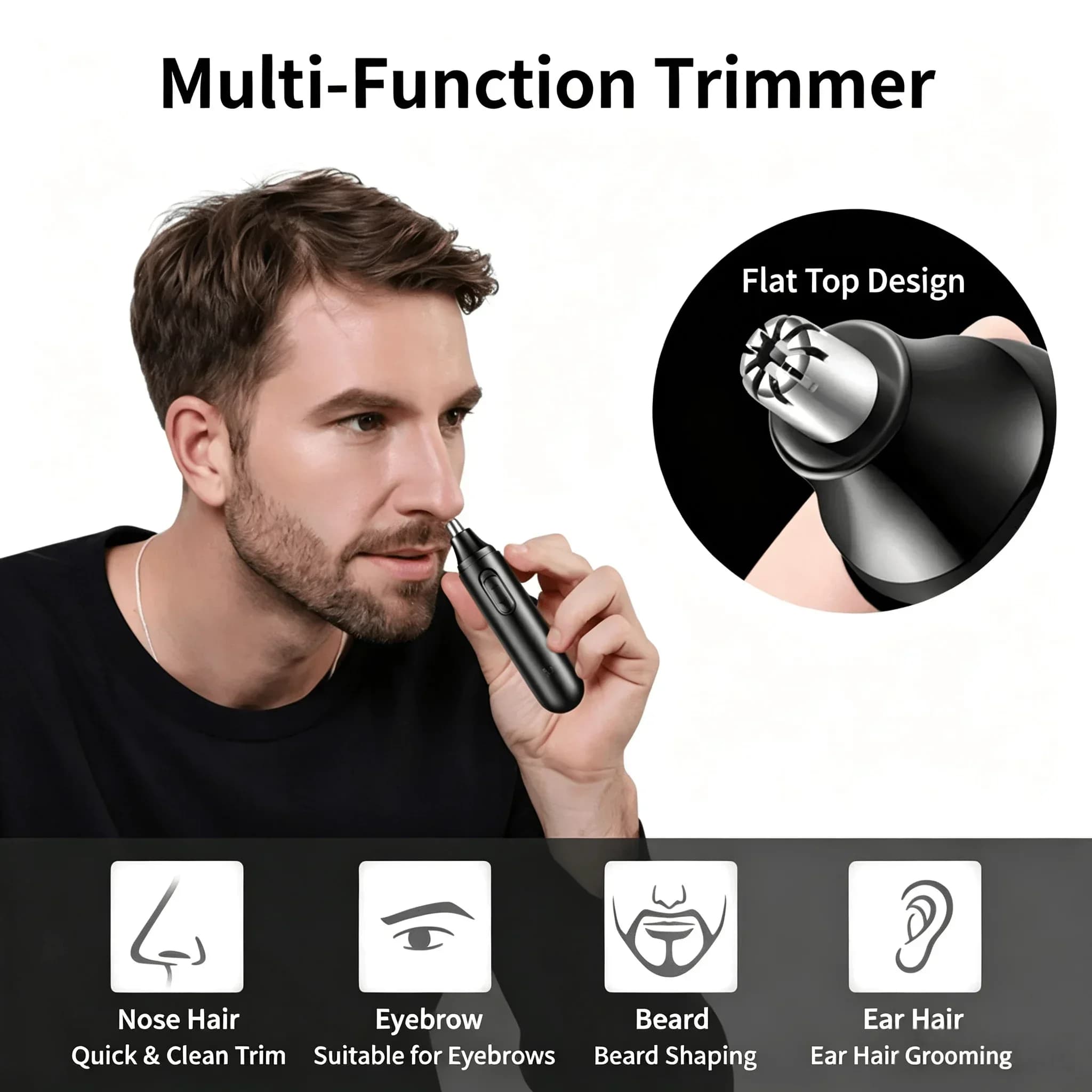 Multi‑Functional Rechargeable Nose‑Ear Trimmer, Precision Washable Blade, Practical Birthday Gift for Men Boyfriend Beard Shaper