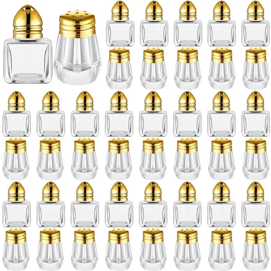 Set di 50 Mini Saliera e Pepiera, Piccoli Contenitori Trasparenti per Condimenti, Mini Shaker per Spezie per Cucina, Matrimoni, Picnic, 2 Stili