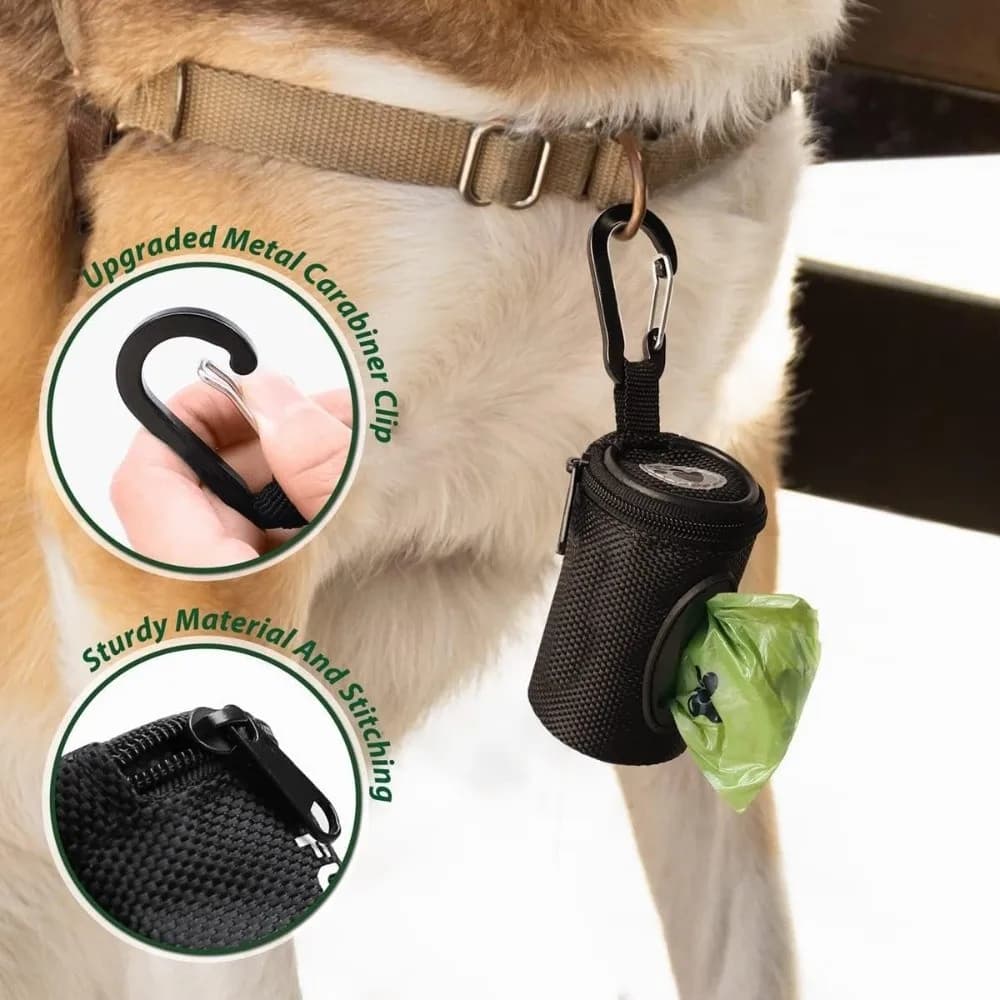Dispenser per sacchetti per cacca per cani da passeggio per cani con cerniera con moschettone con clip per sacchetti per rifiuti per animali domestici Porta sacchetti per cacca impermeabile per animali domestici