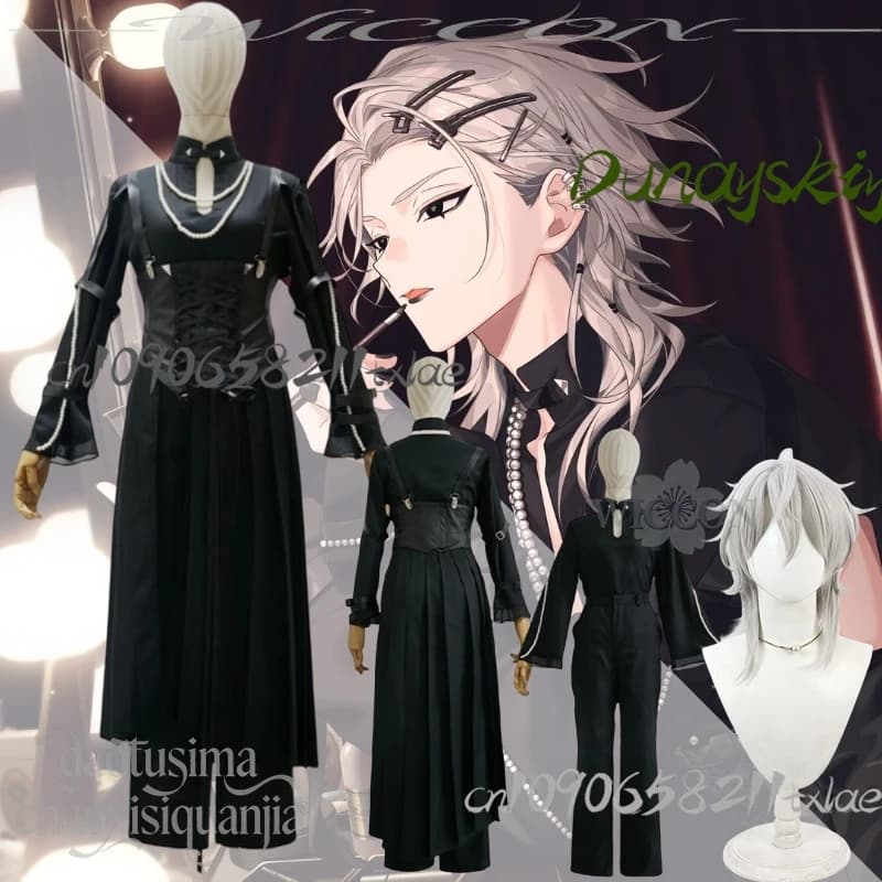 Game Anime 18TRIP Cosplay Ev3ns Domeki Kuguri Costume Goth Black Punk Top Pants Dress Pearl Necklace Christmas Halloween party