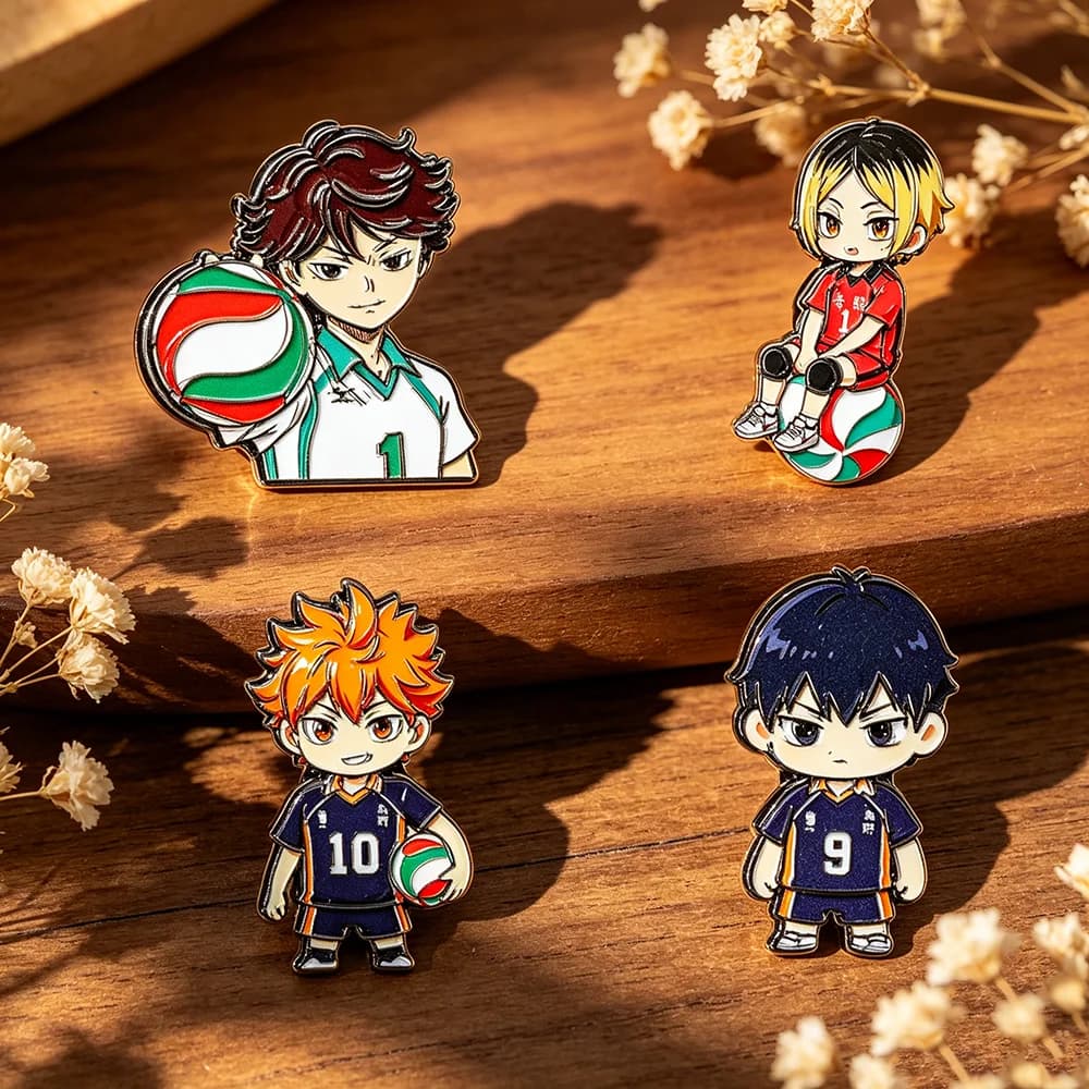 4pcs Cartoon Anime Volleyball Boy Enamel Pins Set Cute Fashion Lapel Brooches for Coats Women's Jewelry Gift for Friends