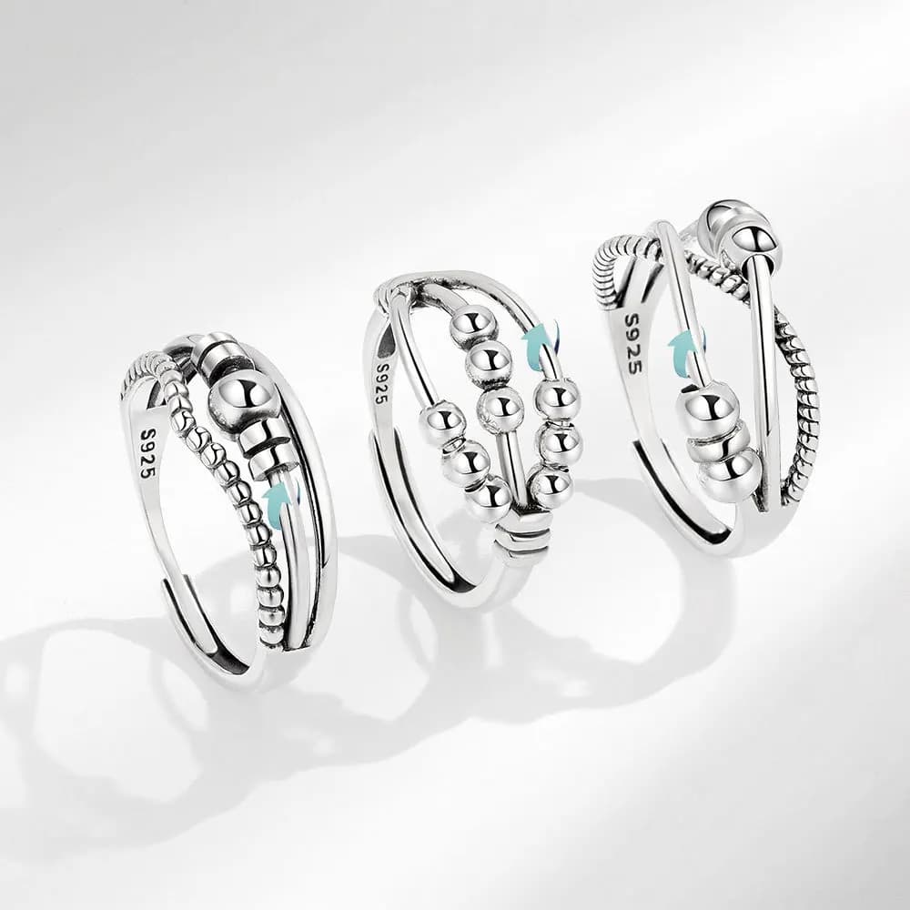 Anello Antistress Regolabile con Perline Bohemien da Donna, Gira Liberamente, Anello Fidget Spinner, Gioielli per Matrimoni e Feste
