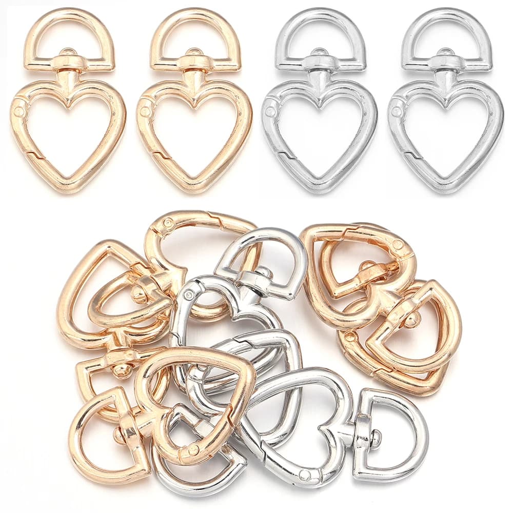 5 Pezzi/Lotto Moschettoni a Molla in Metallo a Forma di Cuore, Ganci Girevoli, Connettori per Portachiavi Fai-da-te, Borse, Catene e Accessori
