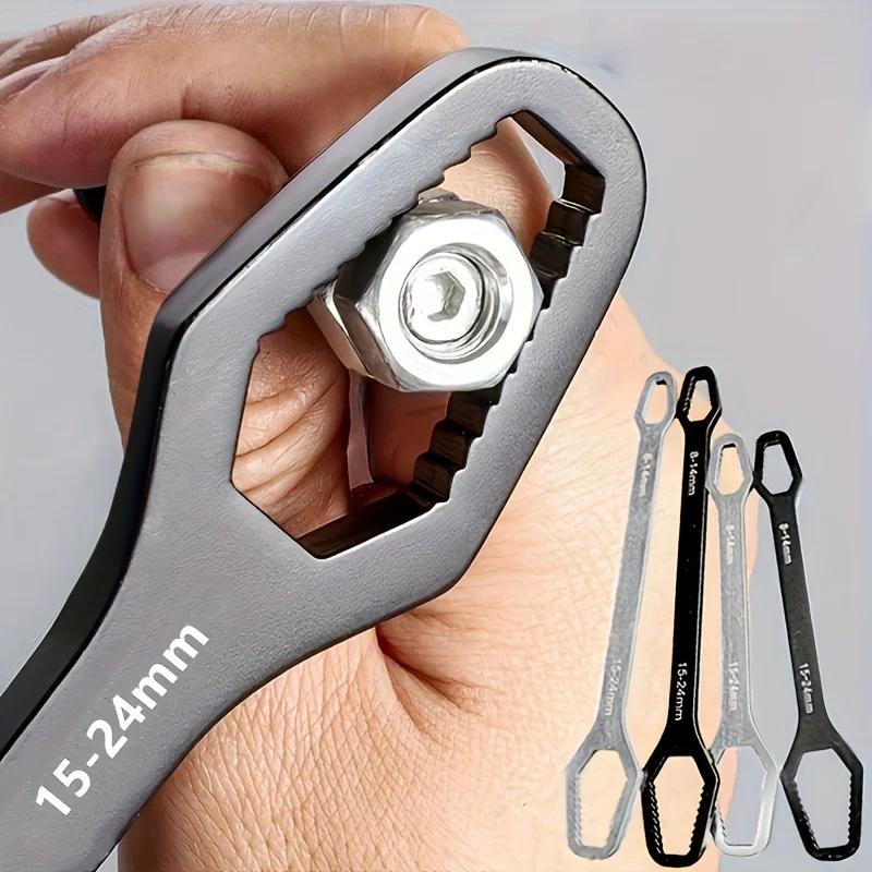 1-piece universal double end wrench, 3-17 mm self-sealing screw nuts repair key, double head hatch key, adjustable