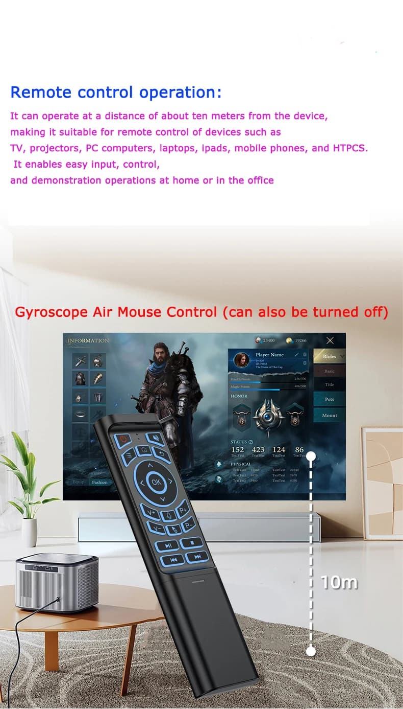 Telecomando Air Mouse Giroscopio Mini tastiera Dual Mode 2.4G BT5.0 7 colori retroilluminati Wireless per Android Smart TV Box PC
