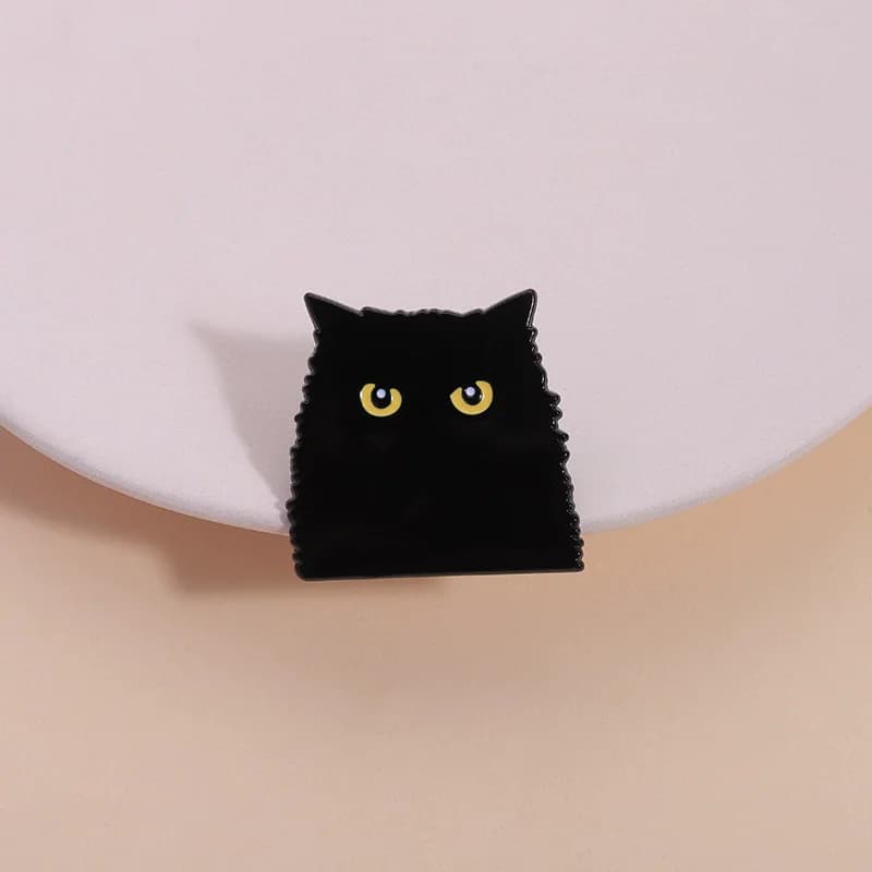 Gatto nero carino smalto spilla animale occhi grandi gatto spilla pinni spille distintivo sullo zaino accessori di abbigliamento regalo di gioielli divertenti