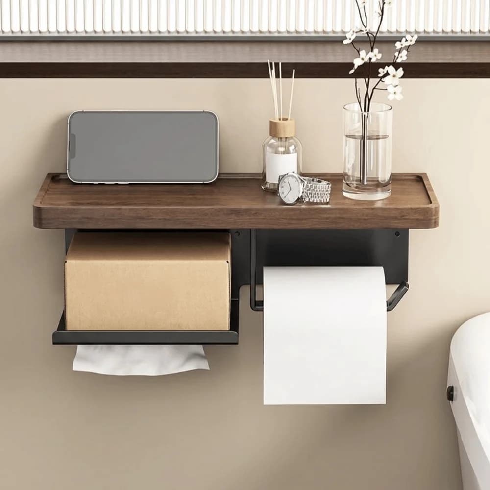 Wall Mounted Tissue Holder No Drilling Self Adhesive Toilet Paper Organizer Easy Install Waterproof Wall Mounted Rack