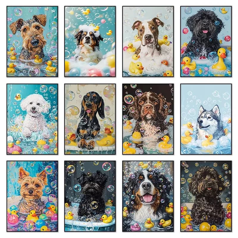 Divertenti animali da bagno poster cani immagini HD dipinti su tela arte della parete per l'arredamento del bagno
