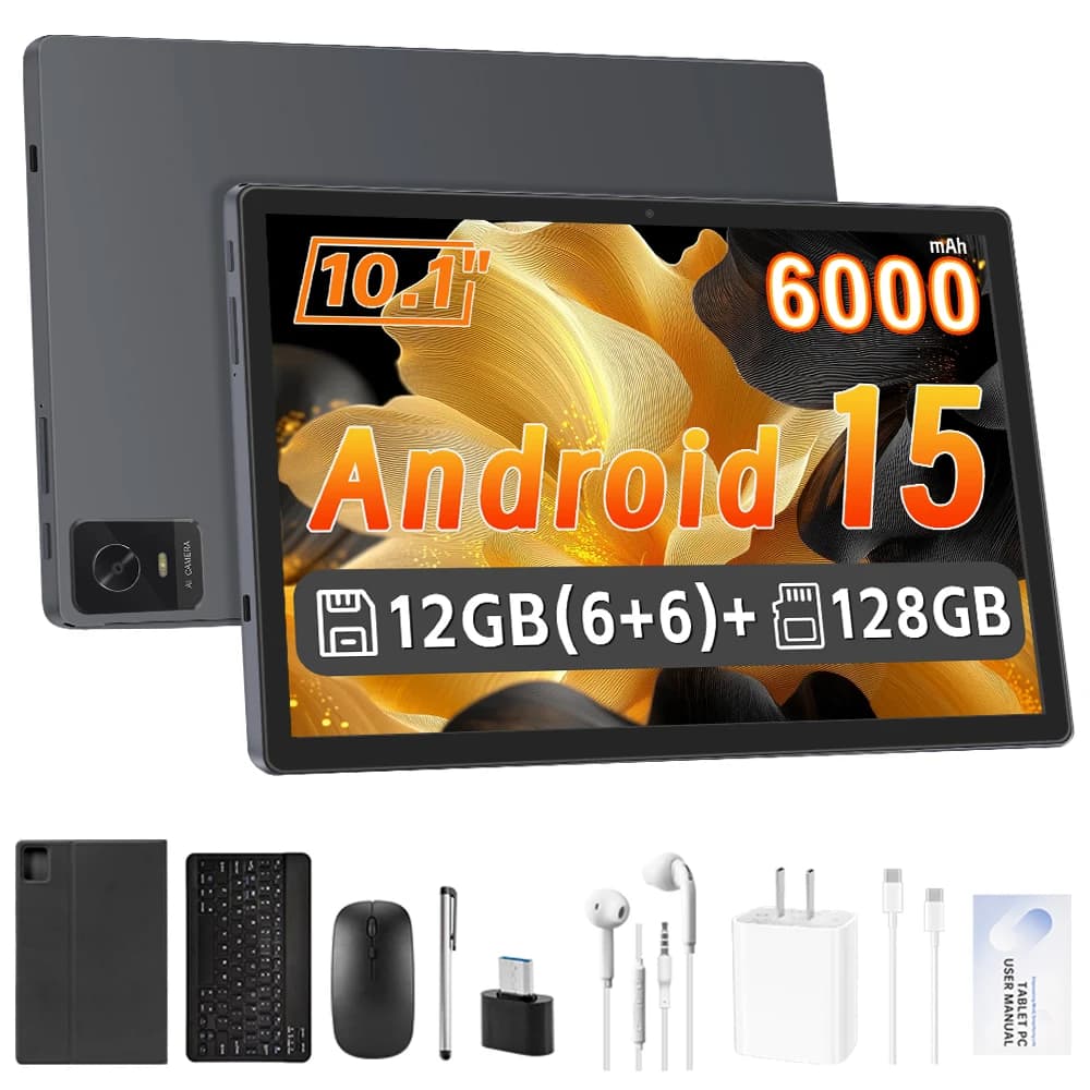 Tablet Android 15 Y40 10.1 Pollici Display HD Incell 12GB+128GB 6000mAh WiFi 6 2.4G/5G Bluetooth 5.0 Doppia Fotocamera con Cover