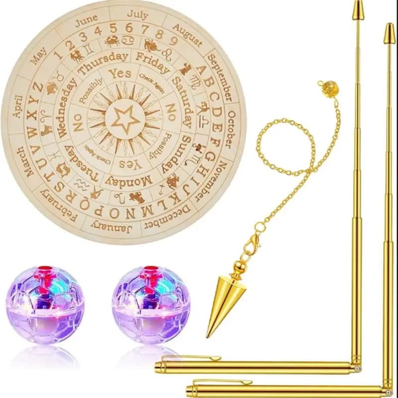Kit di bacchette di rame per radiestesia e tavola a pendolo per applicazioni di caccia ai fantasmi e paranormali, inclusi strumenti spirituali