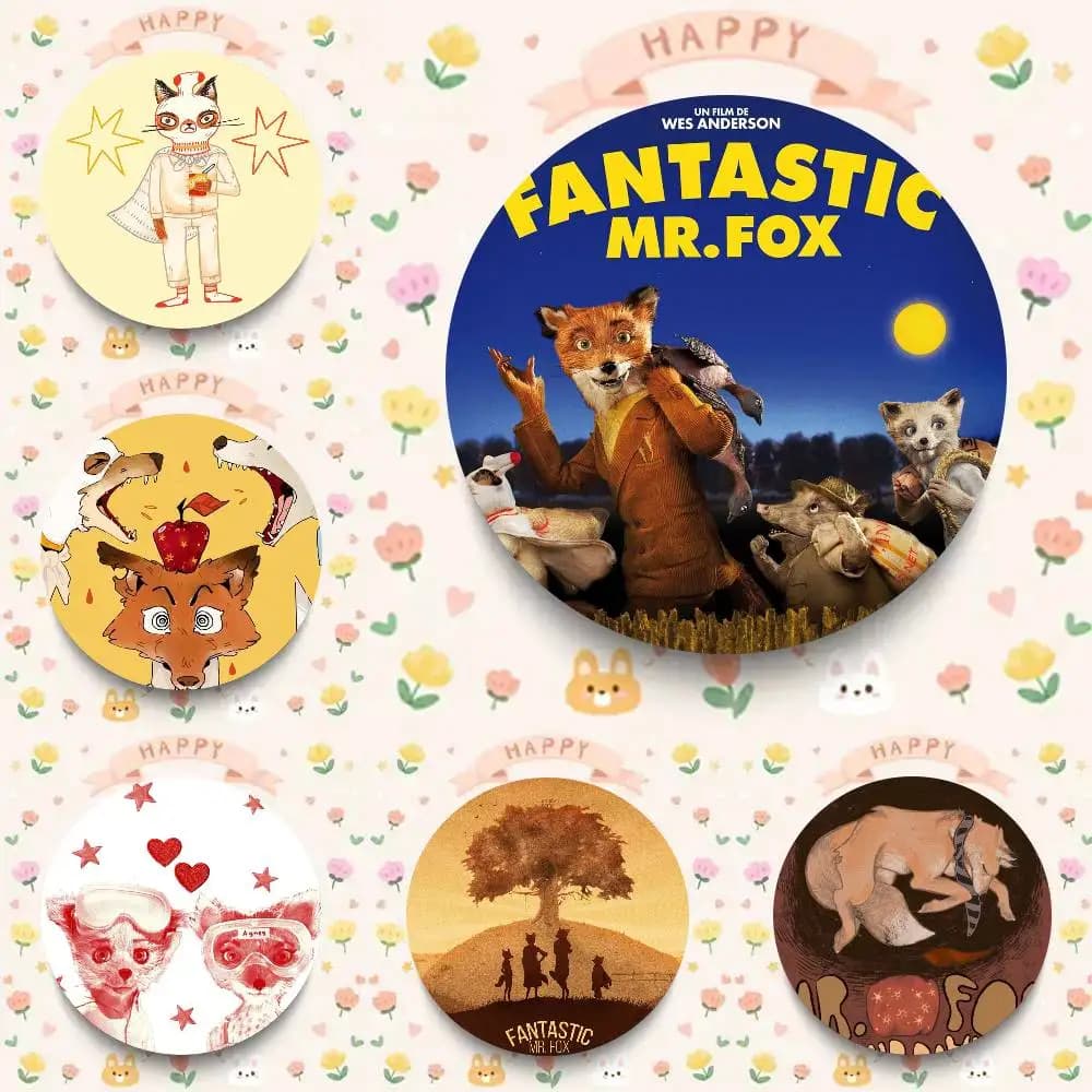 Fantastiche spille smaltate rotonde in stile cartone animato del film Mr. Fox per decorazione zaini e accessori