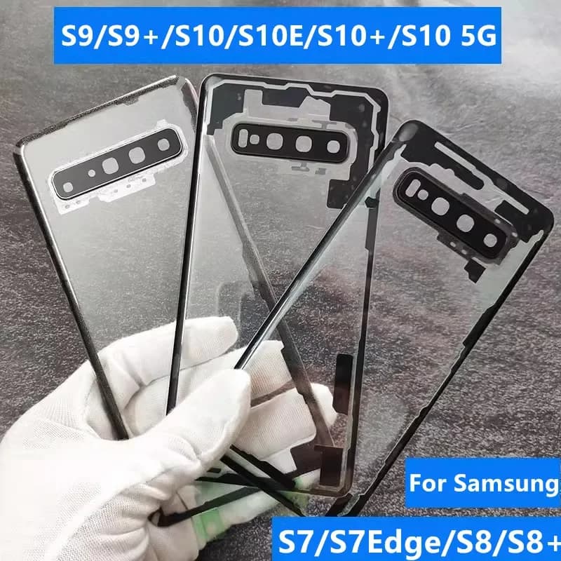 Custodia per Samsung Galaxy S10 5G S9 Plus S10E S8 S7 Batteria trasparente Cover posteriore Porta di riparazione Custodia posteriore + Obiettivo della fotocamera