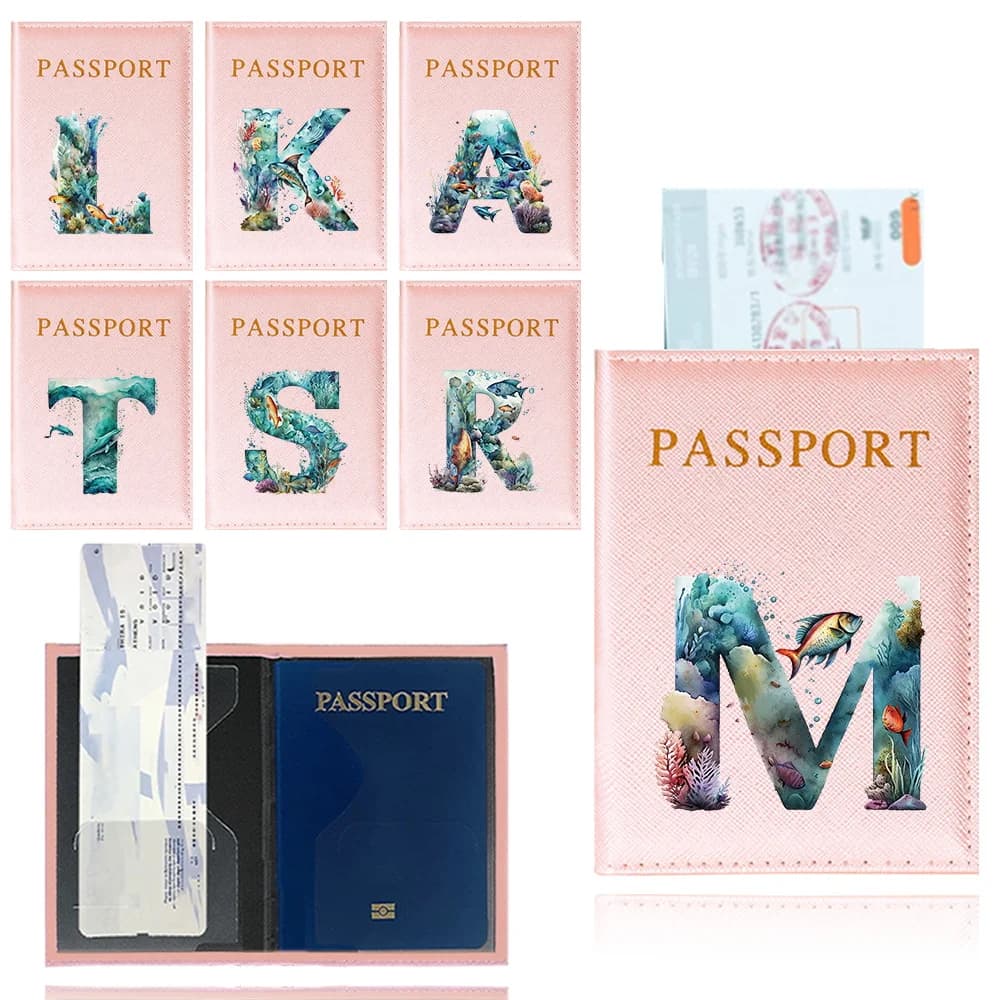 Copertina per Passaporto Rosa, Porta Passaporto Impermeabile, Custodia Protettiva per Passaporto, Serie Fish Letter, Accessori da Viaggio
