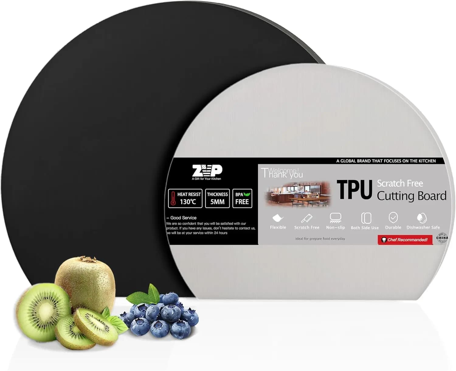 Tappetini Spessi in Silicone per Tagliere da Cucina, Flessibili e Antiscivolo, Senza BPA, Lavabili in Lavastoviglie, Set da 2 Pezzi