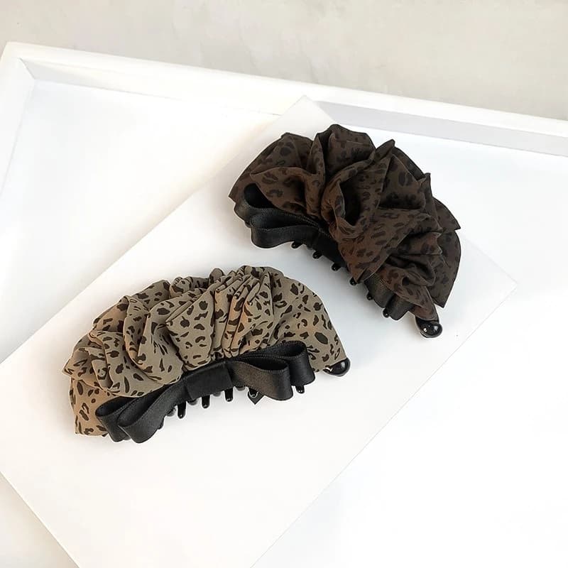 Retro Korean Leopard Print Bow Banana Clip, Large Skirt Design Hair Clip, Daily Commute Ponytail Updo Hair Accessory