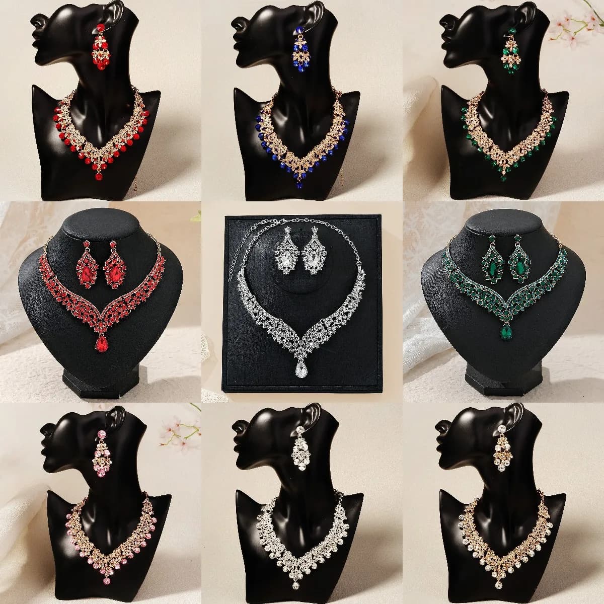 Nuovi orecchini di collana girocollo in cristallo di lusso Set set di gioielli da sposa con strass per la sposa Costume da festa di nozze Bijoux Femme