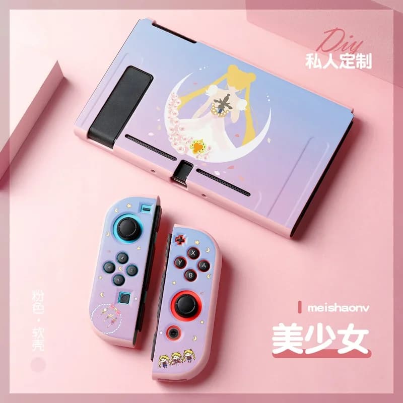 Custodia Protettiva Rigida Divisibile Kawaii Sailor Moon Rosa per Controller Joy-Con Nintendo Switch - Idea Regalo