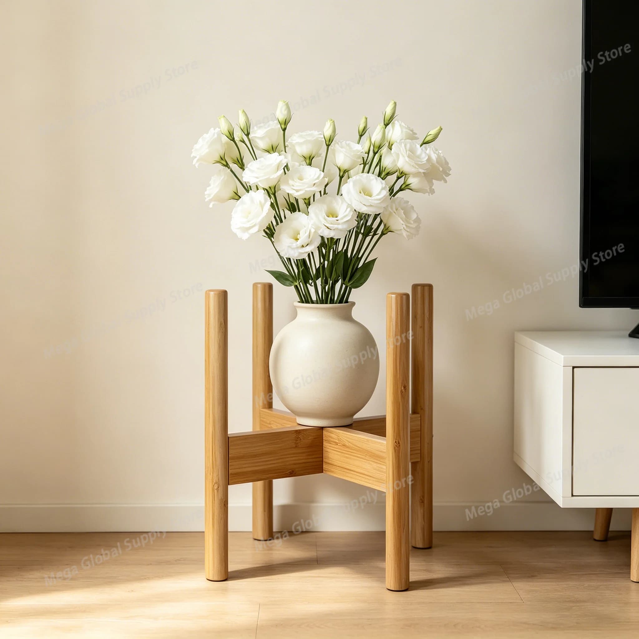Adjustable Plant Stand - Indoor Natural Wooden Plant Rack Fits 8-12 Inch Pots,for Living Room, Balcony, Patio & Garden