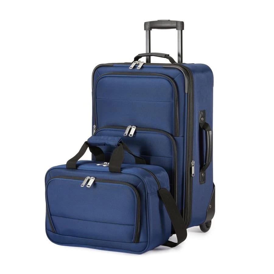 Set di Valigie, Valigia Espandibile da 23 Pollici con Ruote e Borsa da 15 Pollici, Spazio Extra 15, Tasche Frontali, Manico Telescopico, Blu Navy