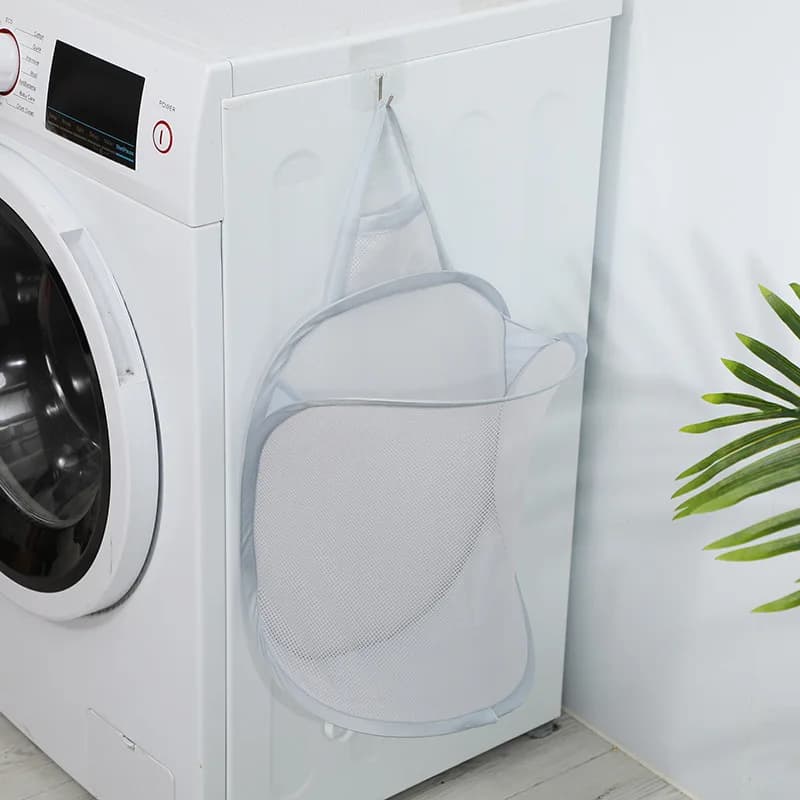 3140 Folding Laundry Basket Organizer for Dirty Clothes Bathroom Clothes Mesh Storage Bag Wall Hanging Basket Frame Bucket
