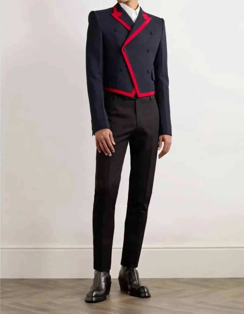 Double Breasted Groomsmen Black/Navy blue/Red Tuxedos Peak Lapel Men Suits Wedding 2 Piceces ( Jacket + Pants + Bow Tie ) D533