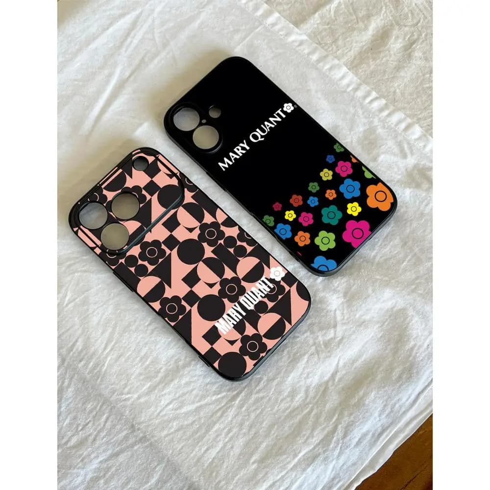Art Mary quant fashion flower design Phone Case For iPhone 17 16 15 14 13 12 Plus Mini Pro Max Soft black Shockproof Cover