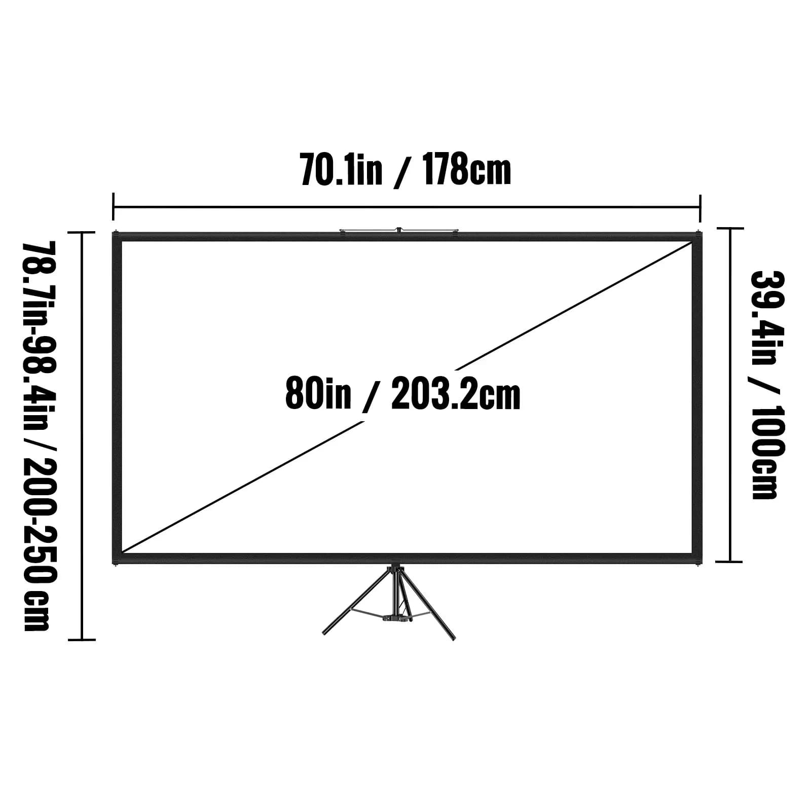 Schermo per Proiettore con Supporto a Treppiede 80 Pollici 16:9 4K HD, Schermo Portatile Regolabile in Altezza Senza Pieghe