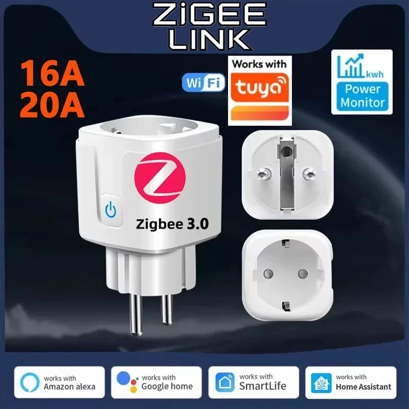 Smart WiFi/Zigbee 3.0 EU 16A/20A with Consumption Monitoring, Vocal Control and Compatibility with Tuya, Alexa, Google Home, Alice
