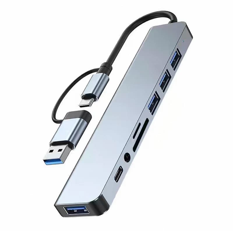 Hub USB Type-C 8 in 1 con Lettore di Schede, Splitter USB 3.0, Lettore di Schede SD/TF USB 2.0, Docking Station per HUAWEI Xiaomi PC