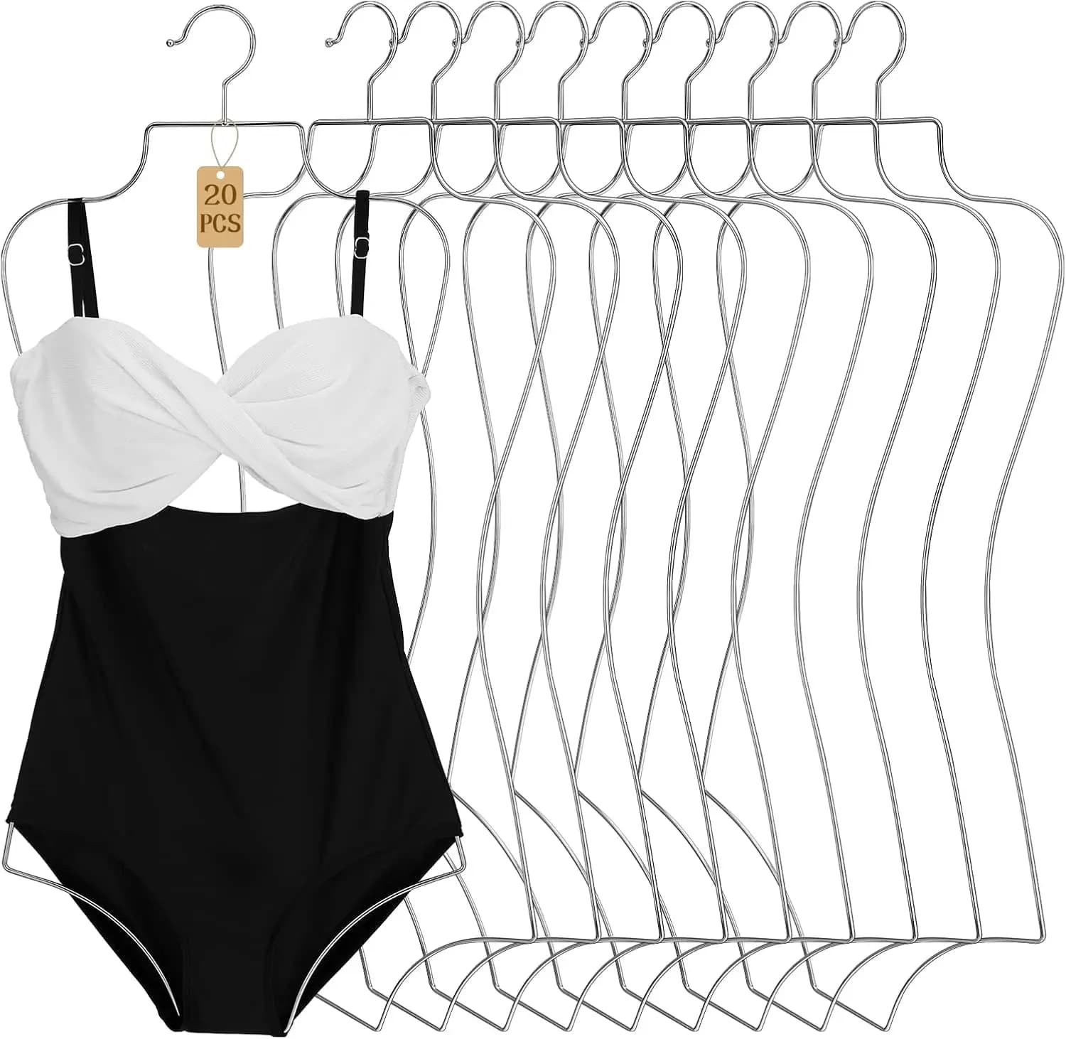 Confezione da 20 appendiabiti in metallo a forma di corpo intero per costumi da bagno, bikini, lingerie e reggiseni, ideali per boutique e armadi