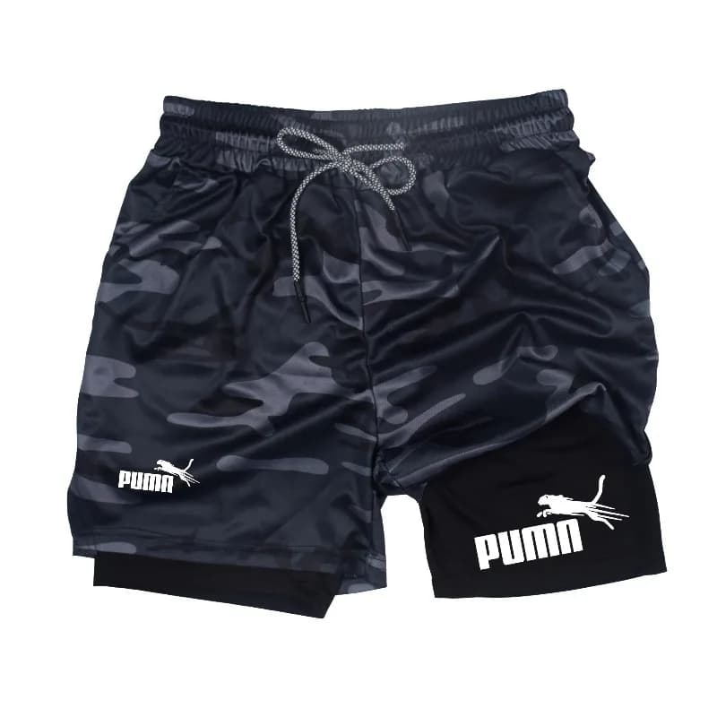Pantaloncini fitness a doppio strato, essenziali per l'estate, con tessuto traspirante ed elasticizzato, perfetti per l'abbigliamento sportivo.