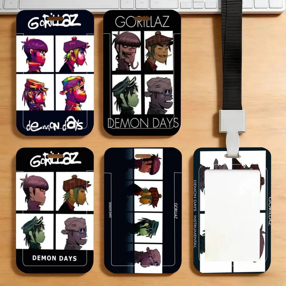 Porta Badge con Cordino per Collo, Portachiavi e Porta Documenti a Tema Musicale della Band Virtuale Gorillaz - Idea Regalo