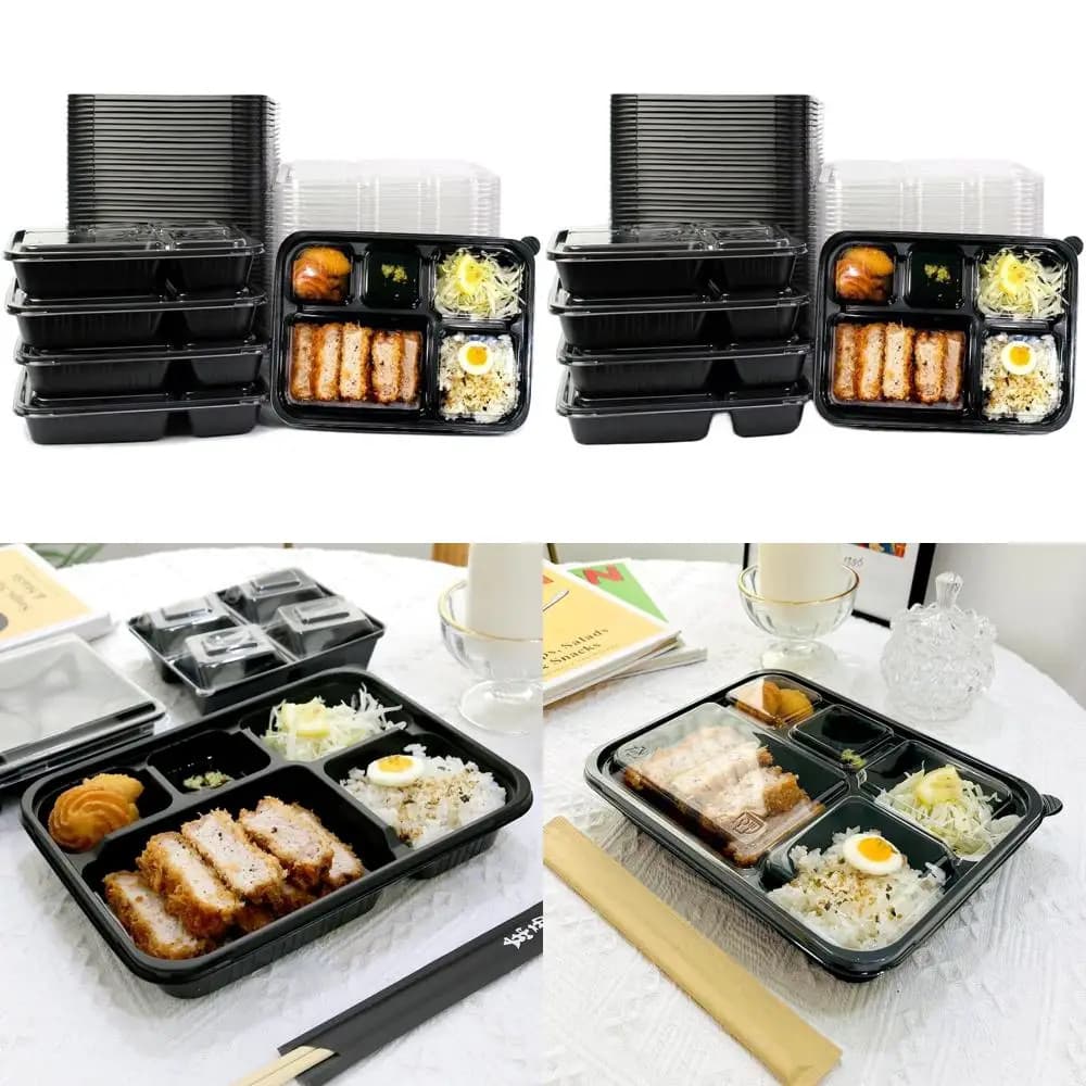 Set di 50 Contenitori Impilabili Riutilizzabili in Plastica per Preparazione Pasti con Coperchi - Scatole Bento Adatte al Microonde