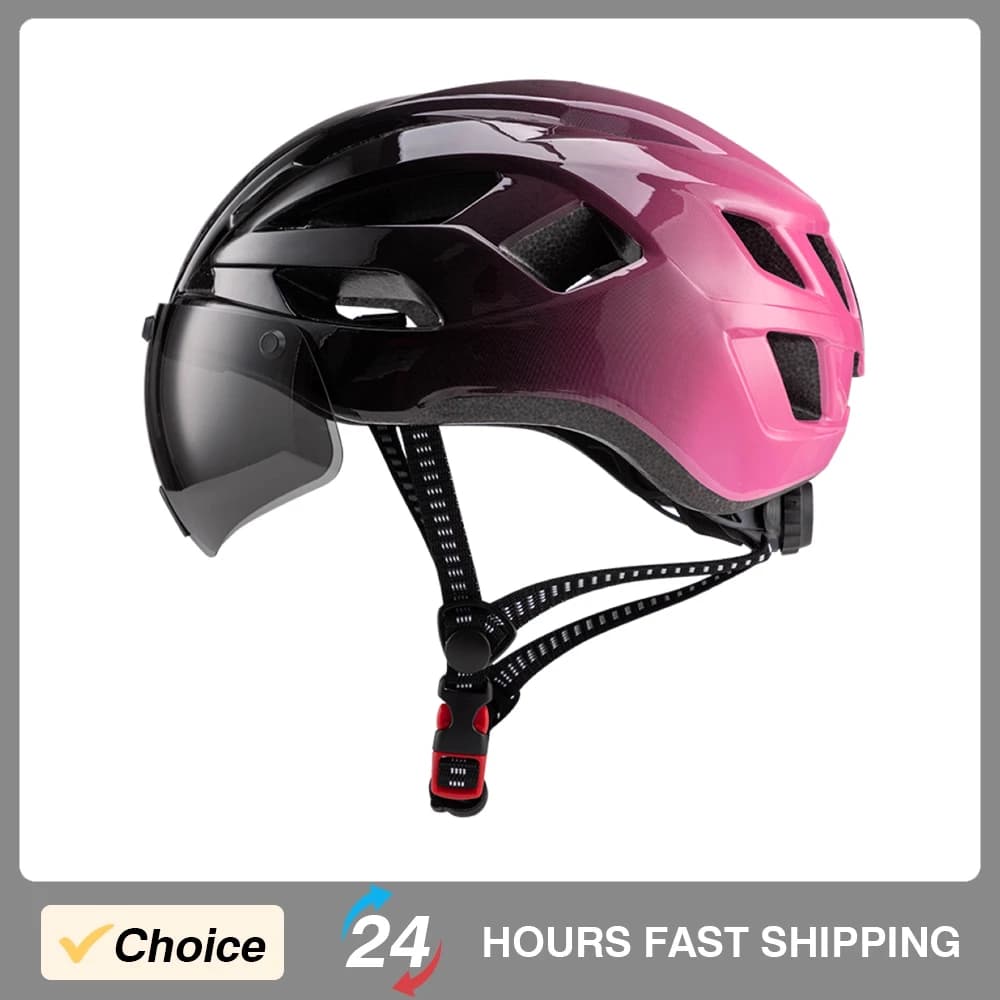 Caschi da Bicicletta per Donne con Occhiali Magnetizzati, Casco Universale in PC EPS Integrale con Luce Posteriore LED per Bici da Strada e Mountain Bike