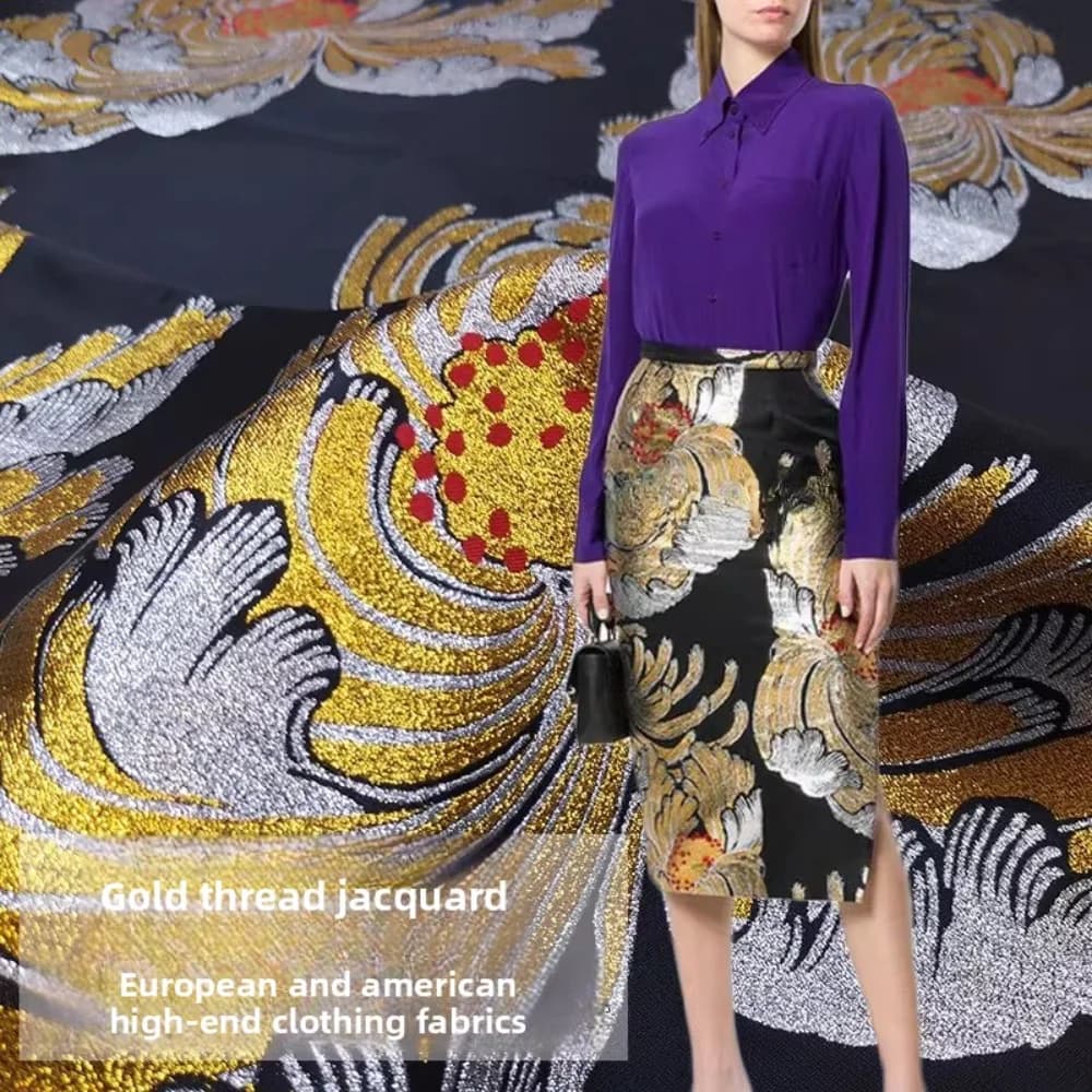 Jacquard Brocade Fabric Short Skirt Windbreaker Performance Clothing Gold Thread Stiff Fabrics Brand Design Wholesale Cloth