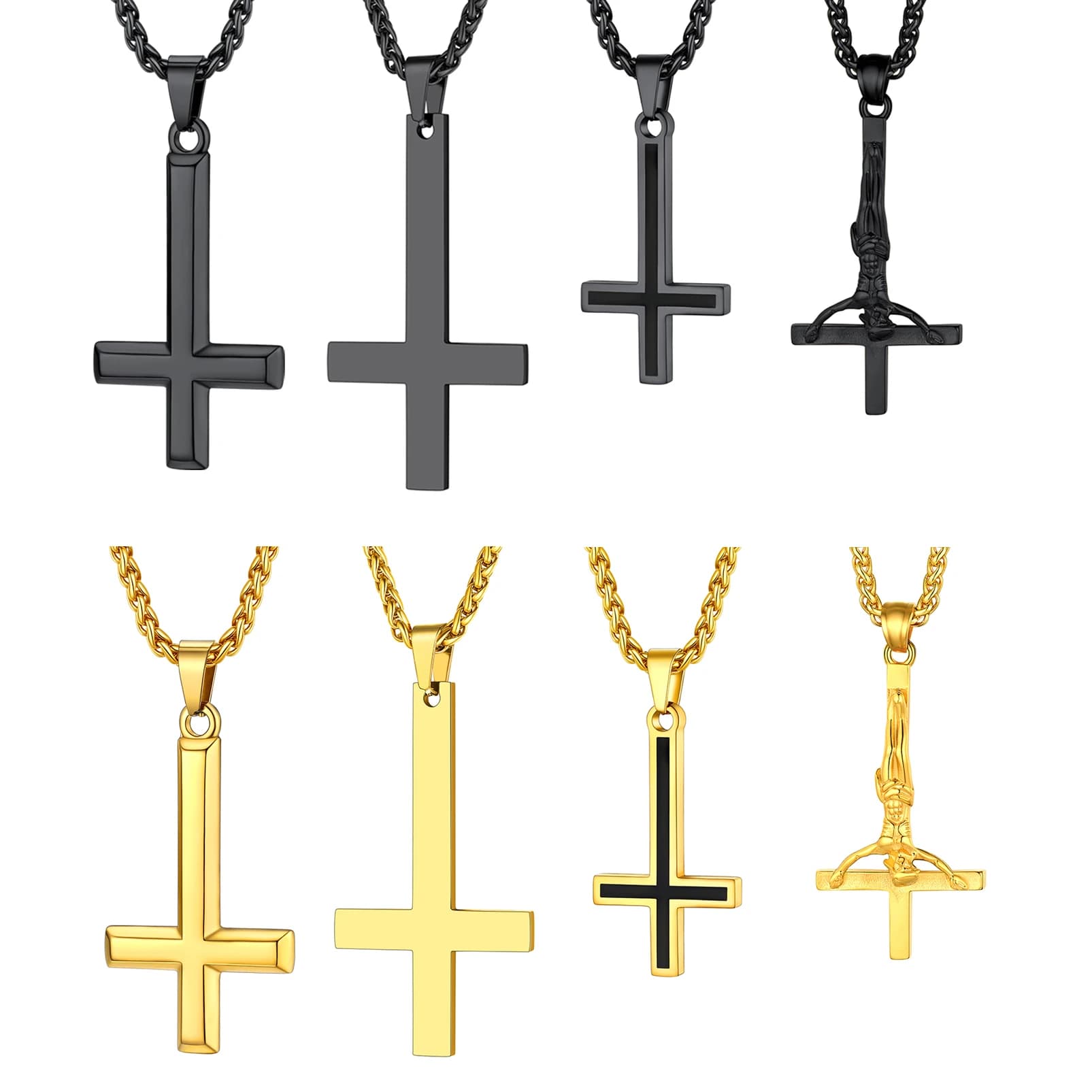 U7 Inverted Cross Necklaces Upside Down Cross St. Peter Cross 316L Stainless Steel Pendant Necklace Gothic Jewelry Gift
