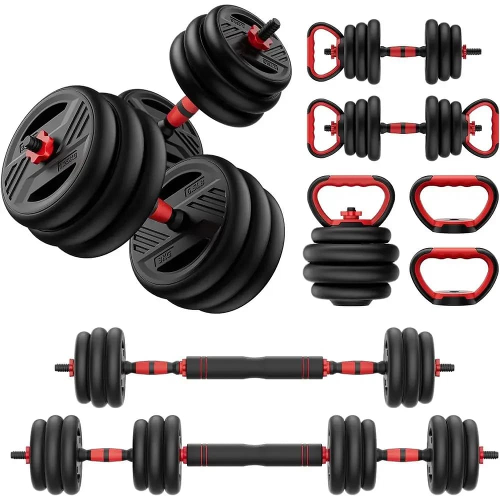 Versatile and Very Sold Adjustable Manubri - 20/30/45/70/90 pounds, Double Lock, 5-in-1 Set with Support, Kettlebell, Support for Flexions