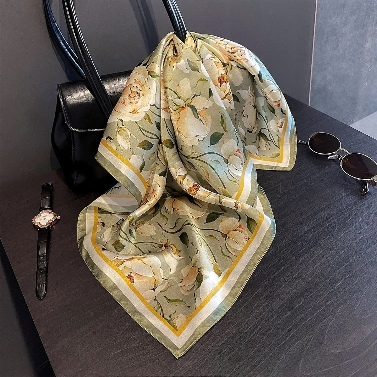 Designer floreale quadrato 65 cm fazzoletto da collo donna vera sciarpa di seta scialle di cotone di lusso 2025 stampa femminile Hijab Bandana fascia