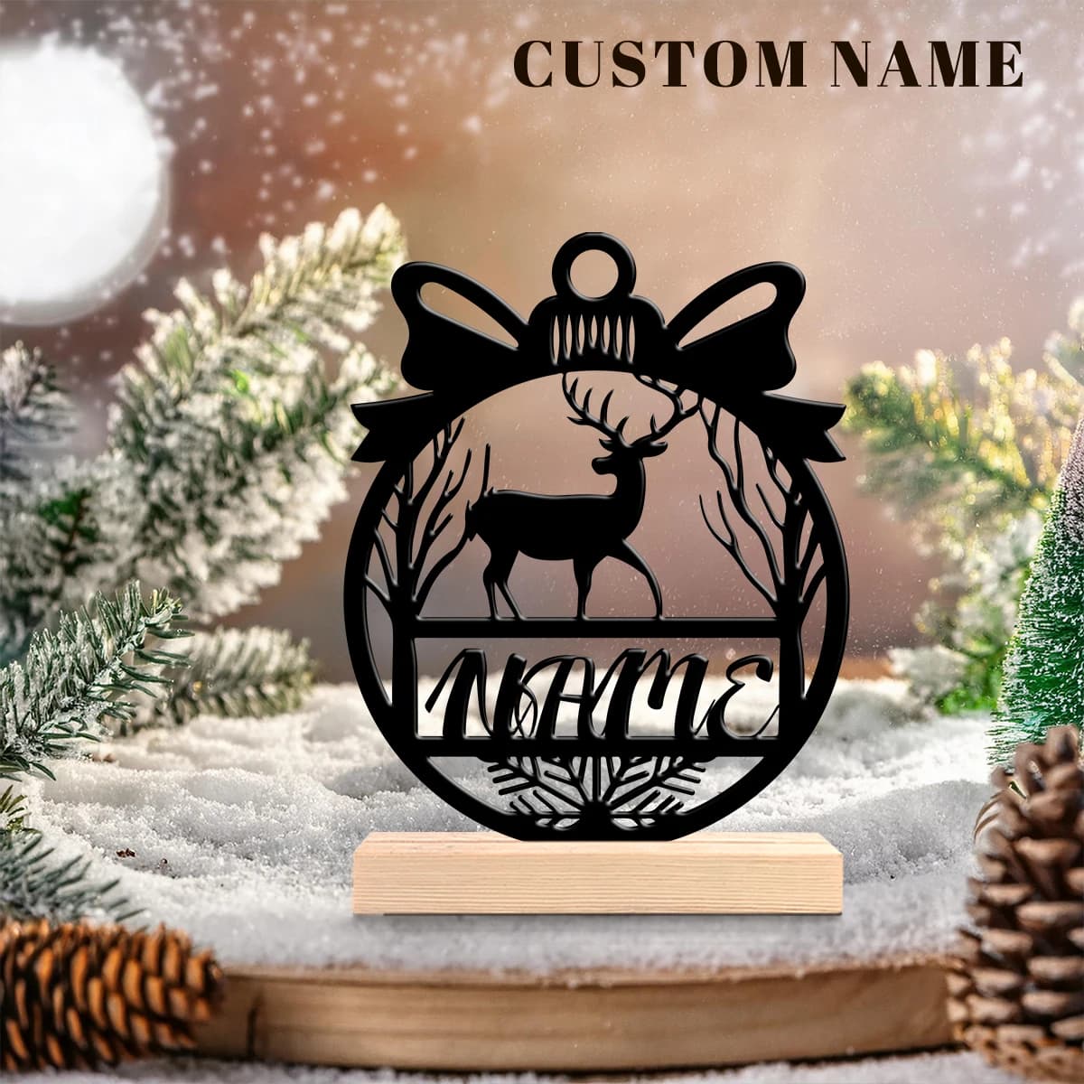 1pc Customized Wrought Iron Desktop Ornaments Custom Name With Wooden Base Holiday Gifts for Family and Friends