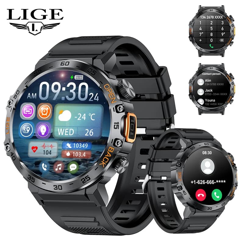New Military Watch Smart Men 360*360 AMOLED HD Screen Waterproof Fitness Watch LED Flashlight Sport Smartwatch For Android IOS