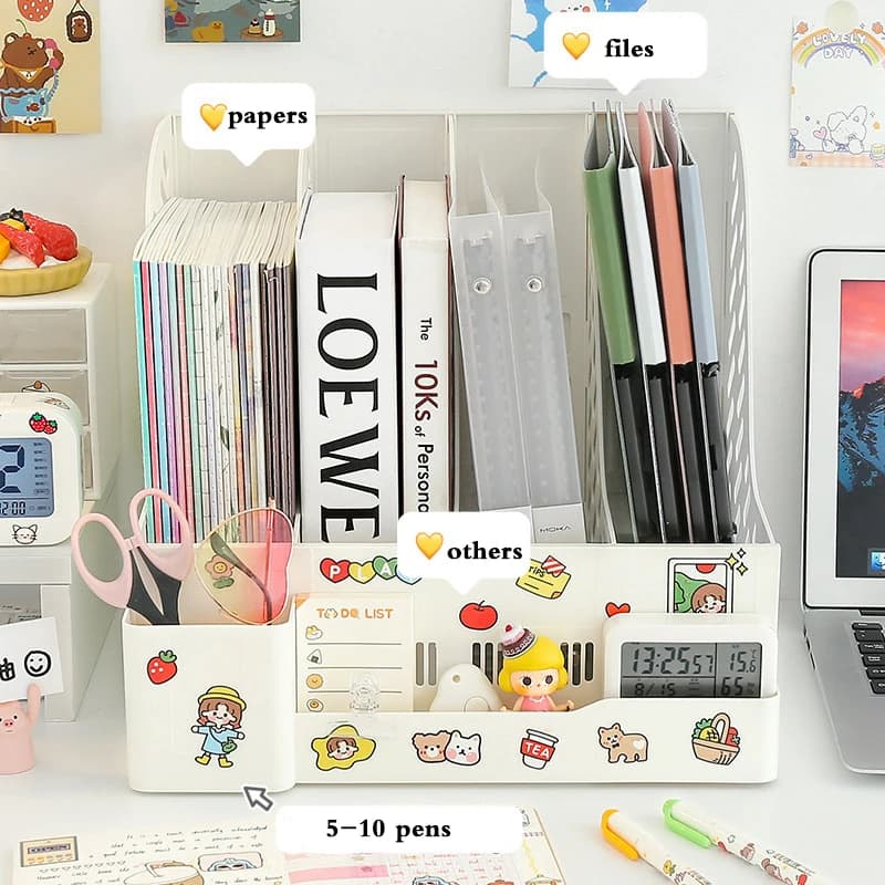 Scatola portadocumenti multifunzionale con portapenne portapenne portadocumenti semplice Organizer per cartelle per Notebook Organizer per scrivania da ufficio