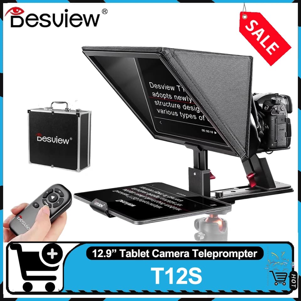 Desview T12S 12.9" DSLR camera teleprompter Bluetooth remote control for live streaming interviews