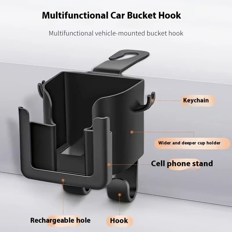 2 pezzi (Portabicchieri multifunzionale + Gancio per sedile posteriore) Portaoggetti multifunzionale per schienale auto con portabicchieri, porta telefono