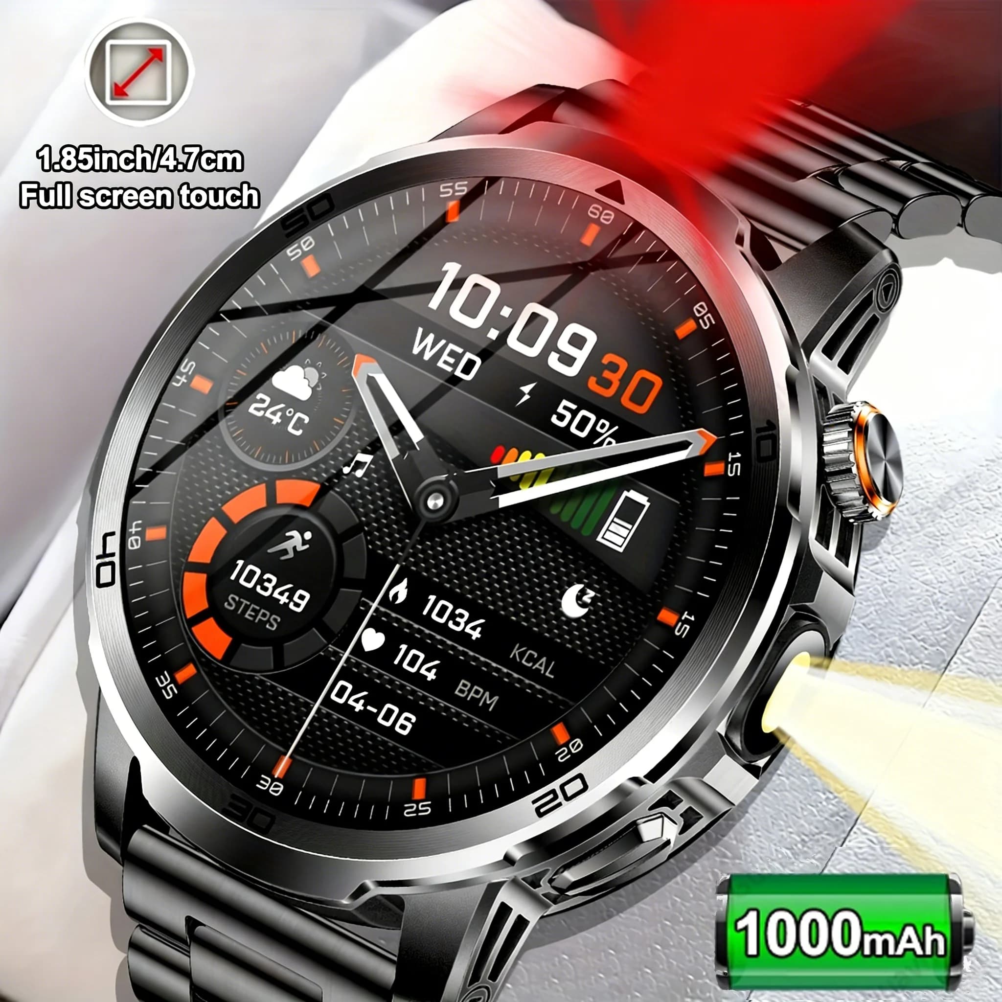 2026 New Outdoor 1.85 Inch AMOLED 1000mAh Large 5ATM Battery Waterproof Vocal Call Sports Men Fitness Bracelet