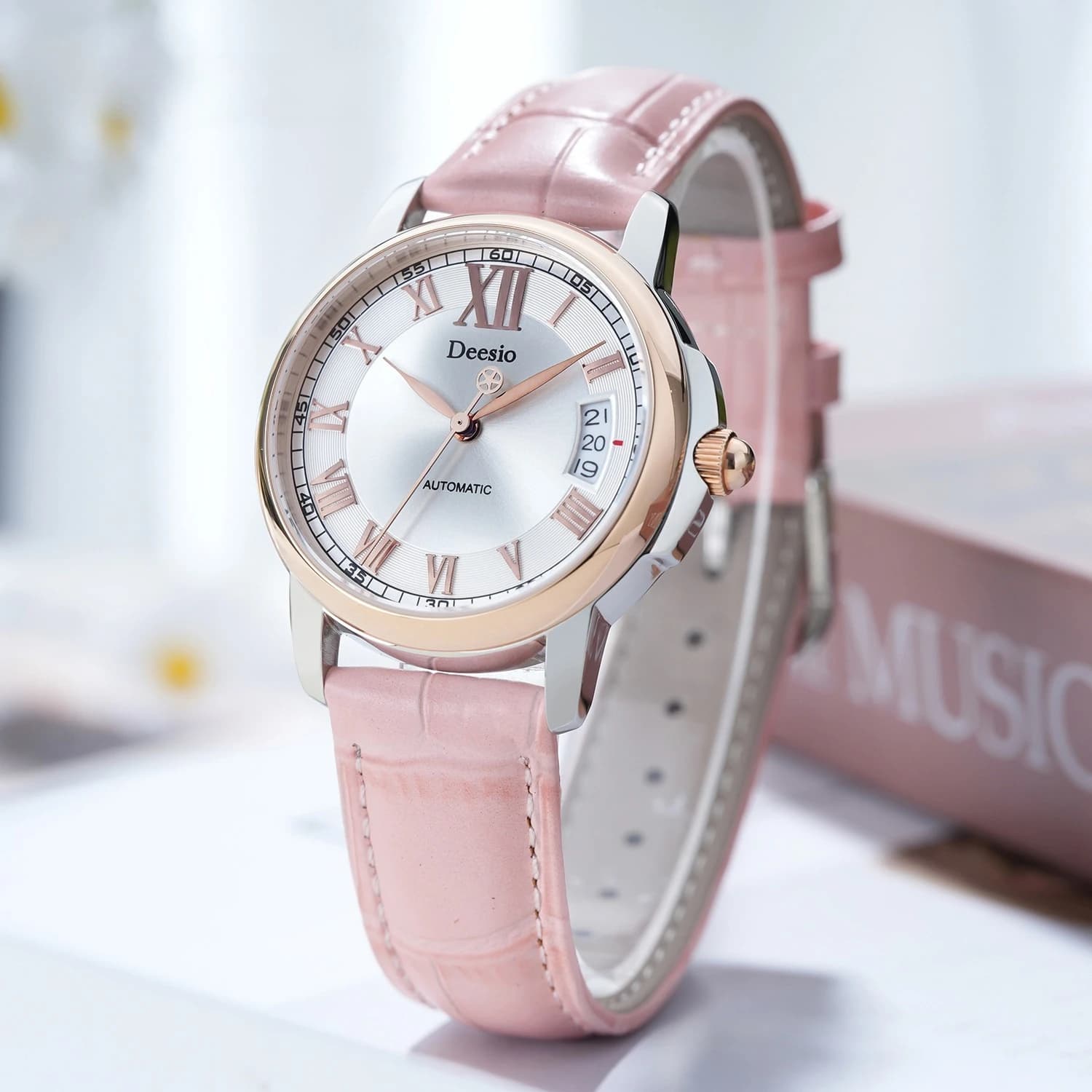 Orologio meccanico da donna Deesio, orologio impermeabile fino a 50 m, con calendario, orologio elegante, orologi in acciaio non ricamati