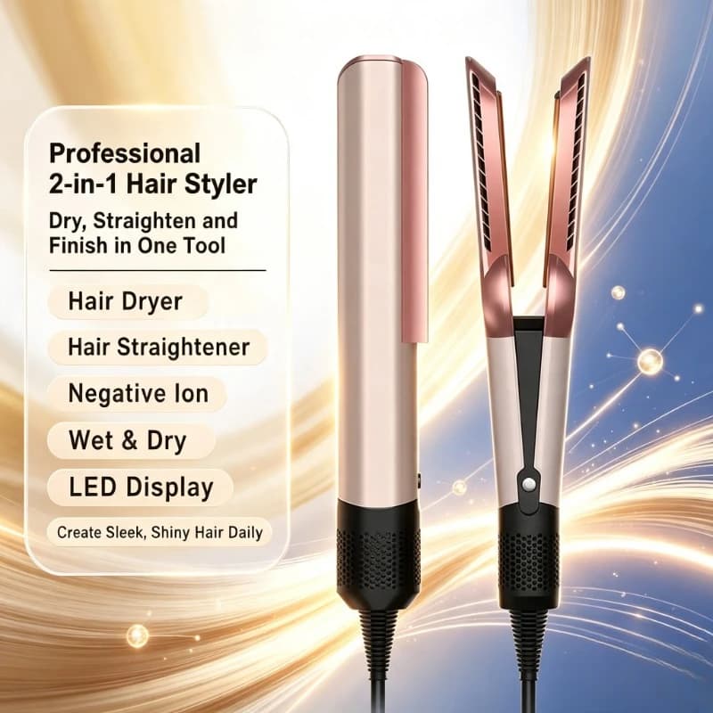 All‑day Hold Hair Styling Iron, Wet‑dry Dual‑use Dryer Straightener With Soft Negative Ion Function