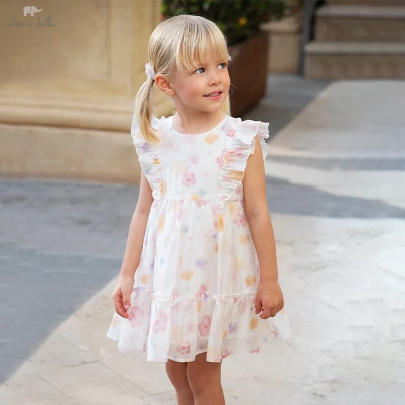 Dave Bella Abiti per bambini Primavera Estate Senza maniche Ragazze Fresco Dolce Gonna Cotone Morbido Capispalla Elegante Abbigliamento per bambini DB2251903